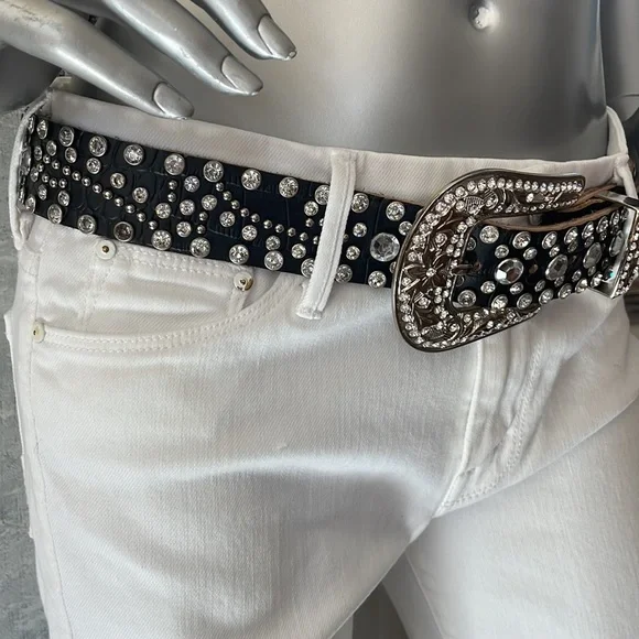 Bhw | Accessories | Bhw Black Leather With Rhinestones  display picture 2